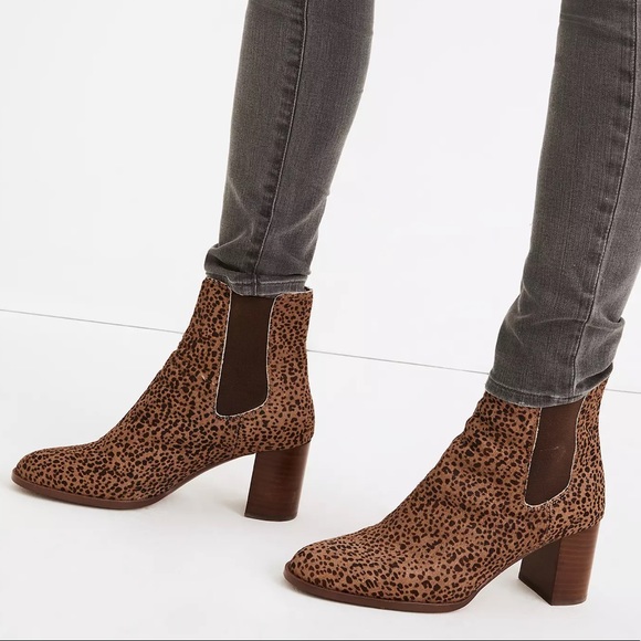 Madewell | NEW The Laura Leopard Print Heeled Chelsea Boot in Spotted Calf Hair - Picture 1 of 9